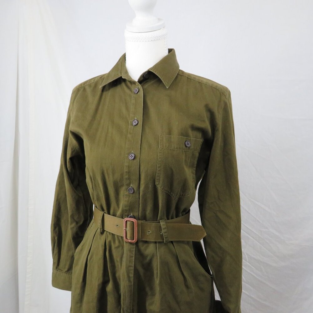 Vintage Charter Club Petites Olive Green Utility Shirt Dress | Size 10P xs/s - Picture 3 of 5